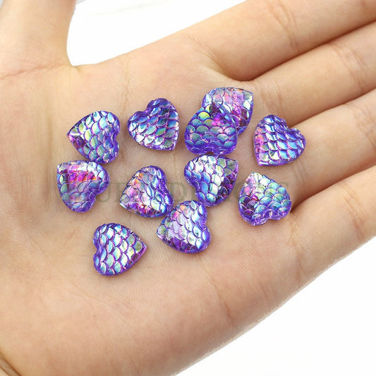 100pcs 12mm Heart Druzy Cabochon, Faux Drusy Cabochons, Mermaid Scale Cabochons, Fish Scale Druzy Cabochon,Resin Cabochon for Pendant Making