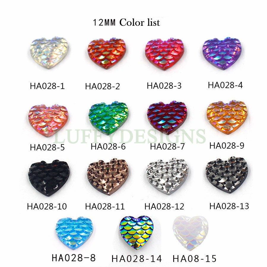 100pcs 12mm Heart Druzy Cabochon, Faux Drusy Cabochons, Mermaid Scale Cabochons, Fish Scale Druzy Cabochon,Resin Cabochon for Pendant Making