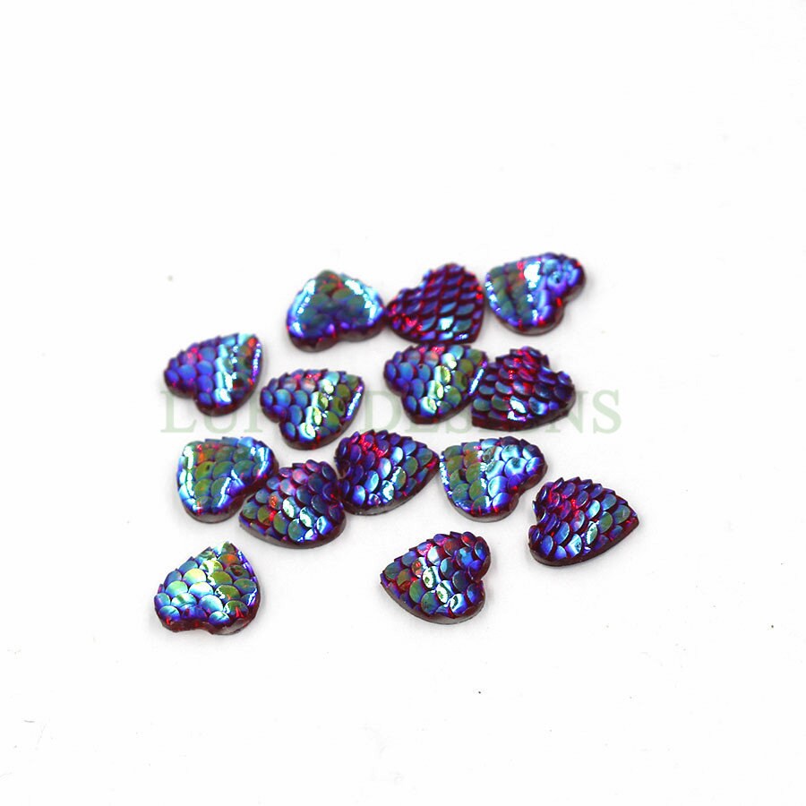 100pcs 12mm Heart Druzy Cabochon, Faux Drusy Cabochons, Mermaid Scale Cabochons, Fish Scale Druzy Cabochon,Resin Cabochon for Pendant Making