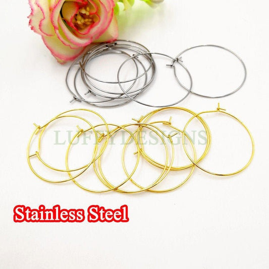 20pcs(10 Pairs) Gold Ear Hoop, Round Ear Hoop, Earring ear wire Findings, 18k Gold plated 316L Stainless Steel, Hypo Allergenic