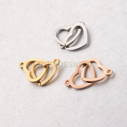 10pcs Double Heart Charms, Tiny Love Charm 20x12mm, Gold /Rose Gold Stainless Steel Heart, Heart Pendant, Love Pendant, Necklace Findings