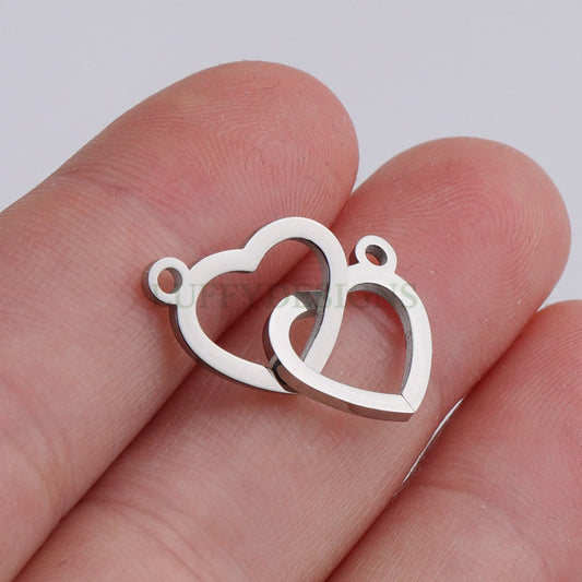 10pcs Double Heart Charms, Tiny Love Charm 20x12mm, Gold /Rose Gold Stainless Steel Heart, Heart Pendant, Love Pendant, Necklace Findings