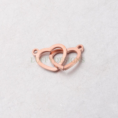 10pcs Double Heart Charms, Tiny Love Charm 20x12mm, Gold /Rose Gold Stainless Steel Heart, Heart Pendant, Love Pendant, Necklace Findings