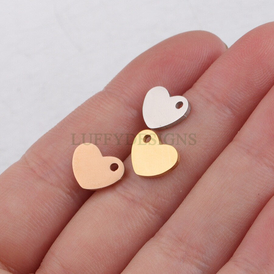 10pcs Heart Charms, Tiny Love Charm, Gold /Rose Gold Stainless Steel Heart, Mirror Polished Heart Pendant, Love Pendant, Necklace Findings