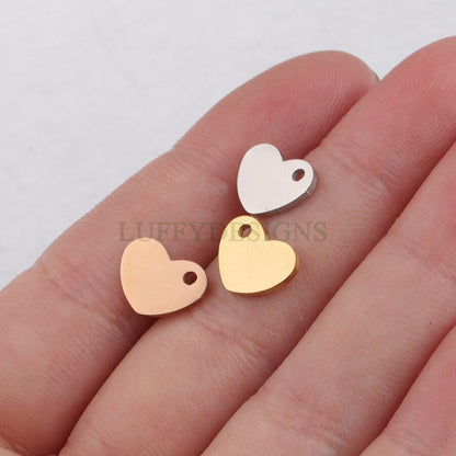 10pcs Heart Charms, Tiny Love Charm, Gold /Rose Gold Stainless Steel Heart, Mirror Polished Heart Pendant, Love Pendant, Necklace Findings