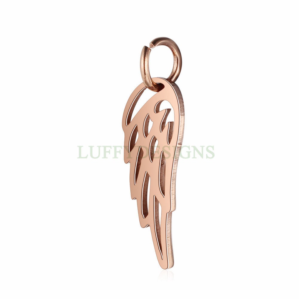 WHOLESALE 10pcs Angel Wing Charms 17x6mm, Gold /Rose Gold Stainless Steel Wings, Metal Charms, Jewelry Making Supplies, Tiny Wings Findings
