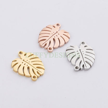 10pcs 14x16mm Stainless Steel Leaf Charm Pendants, Leaf Pendants, Leaf Pendant Links, Double Holes Leaf Supplies, Jewelry Findings