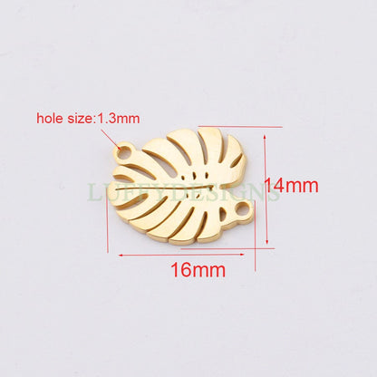 10pcs 14x16mm Stainless Steel Leaf Charm Pendants, Leaf Pendants, Leaf Pendant Links, Double Holes Leaf Supplies, Jewelry Findings