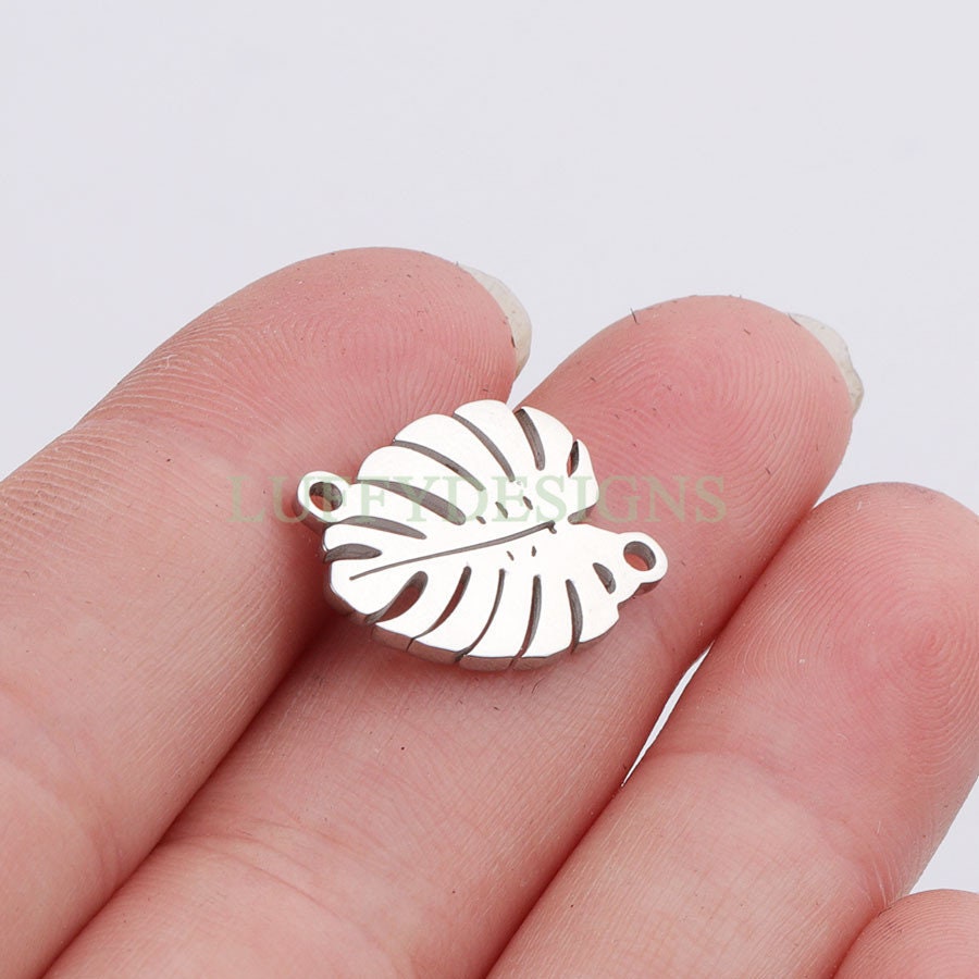 10pcs 14x16mm Stainless Steel Leaf Charm Pendants, Leaf Pendants, Leaf Pendant Links, Double Holes Leaf Supplies, Jewelry Findings