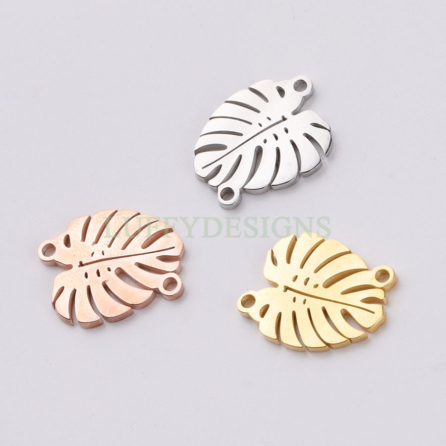 10pcs 14x16mm Stainless Steel Leaf Charm Pendants, Leaf Pendants, Leaf Pendant Links, Double Holes Leaf Supplies, Jewelry Findings