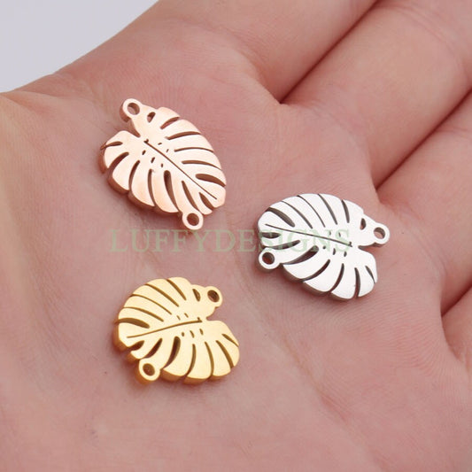 10pcs 14x16mm Stainless Steel Leaf Charm Pendants, Leaf Pendants, Leaf Pendant Links, Double Holes Leaf Supplies, Jewelry Findings