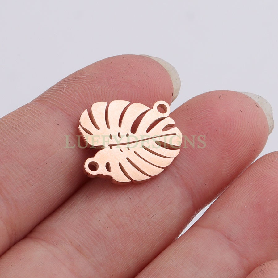 10pcs 14x16mm Stainless Steel Leaf Charm Pendants, Leaf Pendants, Leaf Pendant Links, Double Holes Leaf Supplies, Jewelry Findings