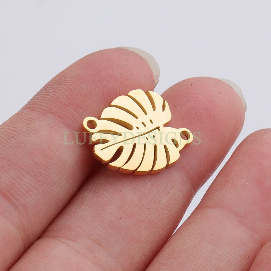 10pcs 14x16mm Stainless Steel Leaf Charm Pendants, Leaf Pendants, Leaf Pendant Links, Double Holes Leaf Supplies, Jewelry Findings