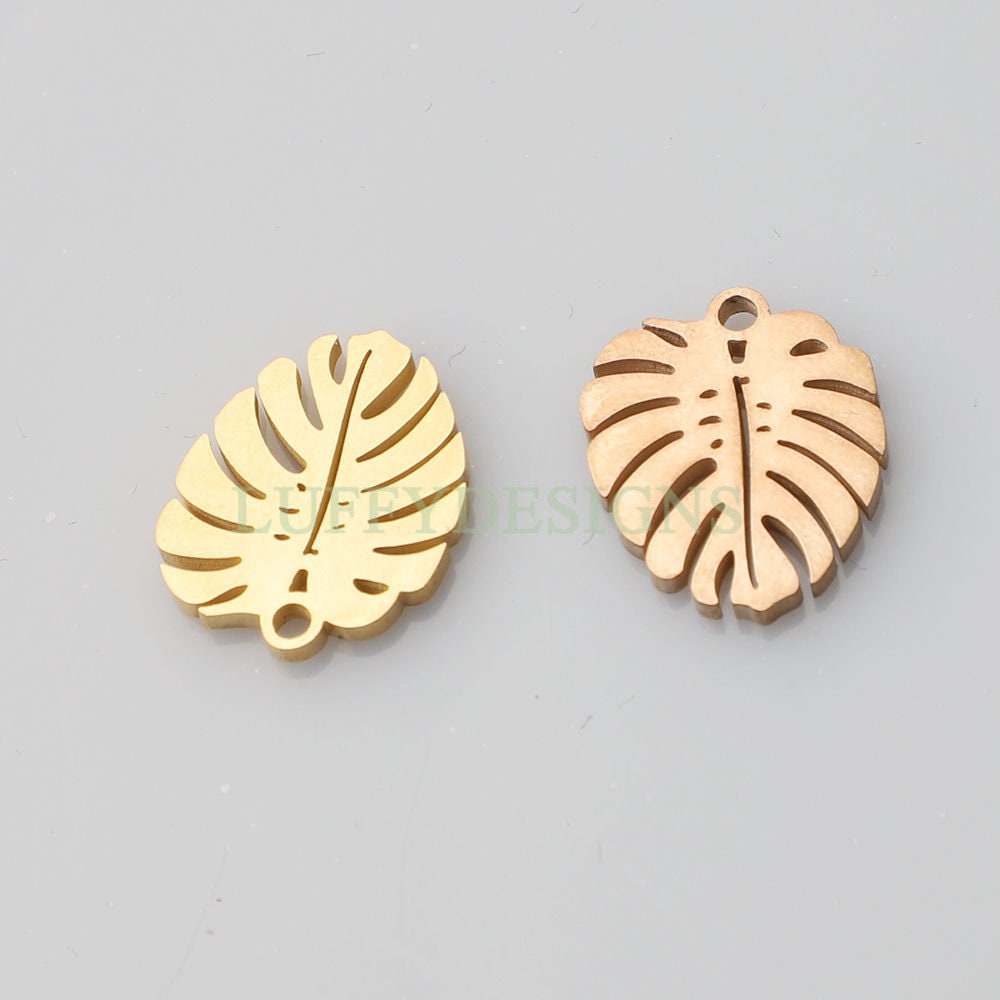 10pcs 13x17mm Stainless Steel Leaf Charm Pendants, Leaf Pendants, Leaf Pendant Links, Single Holes Leaf Supplies, Jewelry Findings