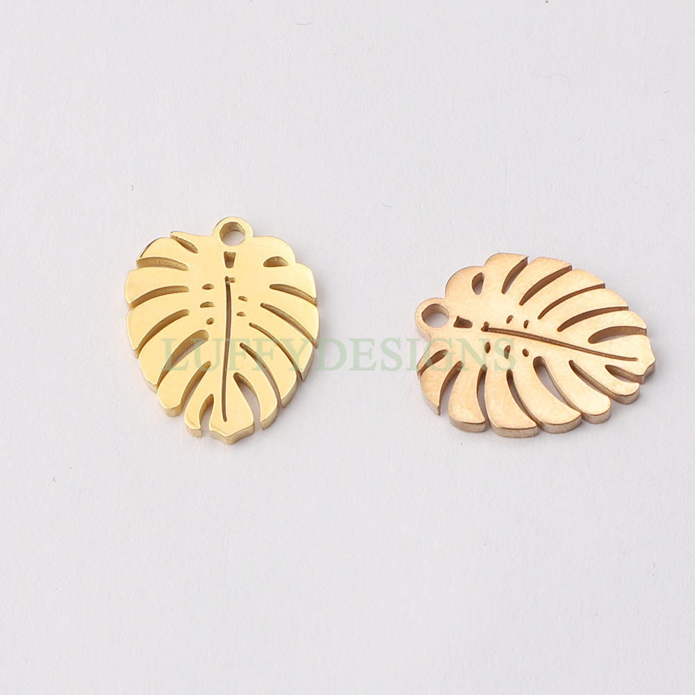 10pcs 13x17mm Stainless Steel Leaf Charm Pendants, Leaf Pendants, Leaf Pendant Links, Single Holes Leaf Supplies, Jewelry Findings