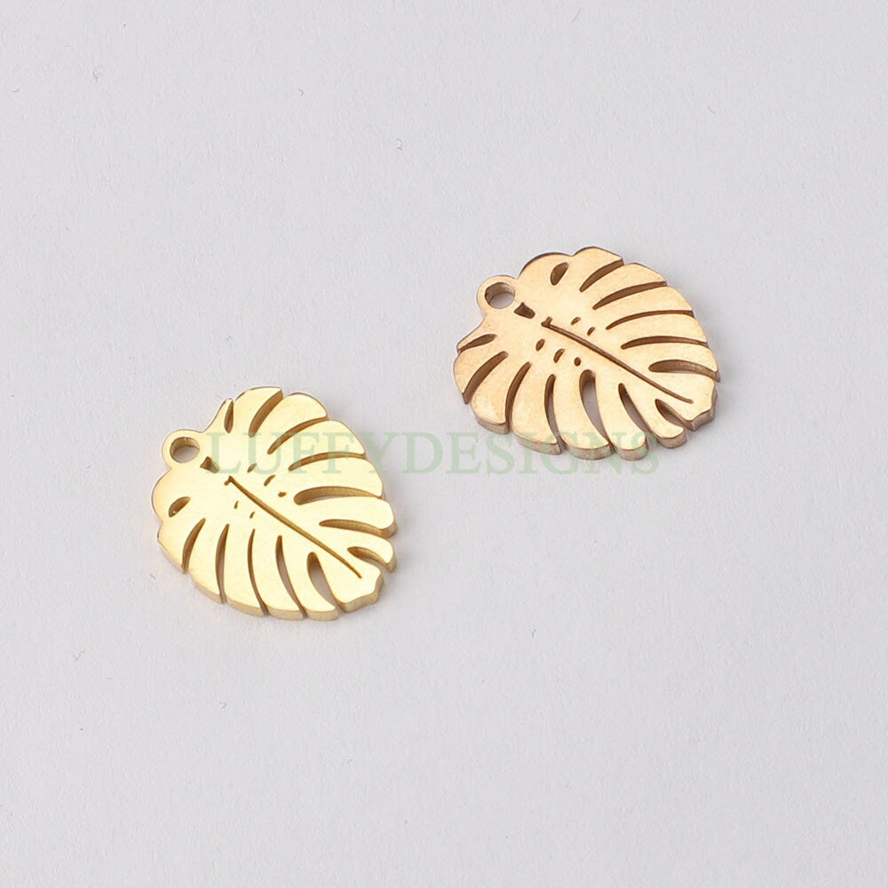 10pcs 13x17mm Stainless Steel Leaf Charm Pendants, Leaf Pendants, Leaf Pendant Links, Single Holes Leaf Supplies, Jewelry Findings