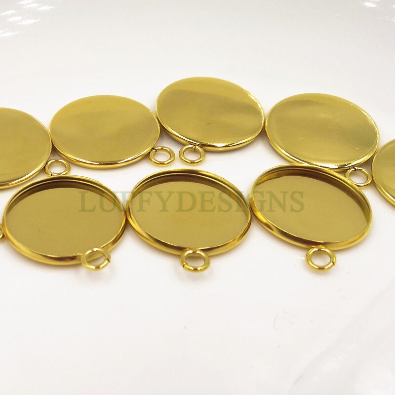 20pcs Stainless steel 18K Gold plating 10mm 18mm 20mm 25mm 30mm Settings Base, Bezel Blank Base Setting, Round Cabochon Pendant Base