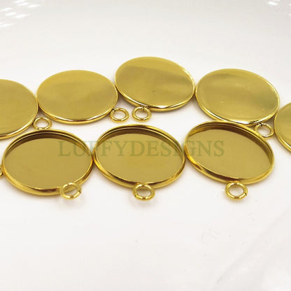 20pcs Stainless steel 18K Gold plating 10mm 18mm 20mm 25mm 30mm Settings Base, Bezel Blank Base Setting, Round Cabochon Pendant Base