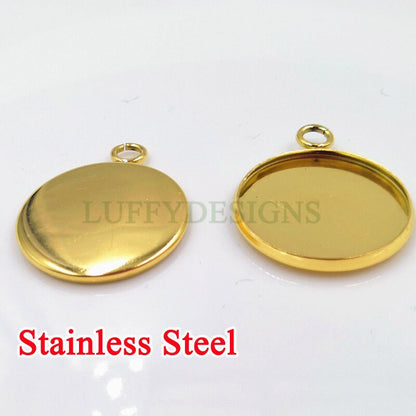 20pcs Stainless steel 18K Gold plating 10mm 18mm 20mm 25mm 30mm Settings Base, Bezel Blank Base Setting, Round Cabochon Pendant Base