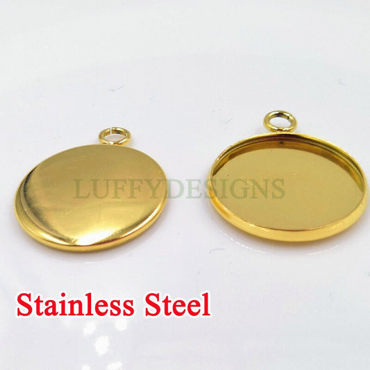 20pcs Stainless steel 18K Gold plating 10mm 18mm 20mm 25mm 30mm Settings Base, Bezel Blank Base Setting, Round Cabochon Pendant Base