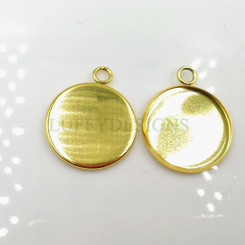 20pcs Stainless steel 18K Gold plating 10mm 18mm 20mm 25mm 30mm Settings Base, Bezel Blank Base Setting, Round Cabochon Pendant Base