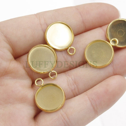 20pcs Round Cabochon Pendant Base, Bezel Blank Base Setting, Bezel Cups, 18K Gold plated Stainless steel, 8mm 10mm 12mm Settings Base