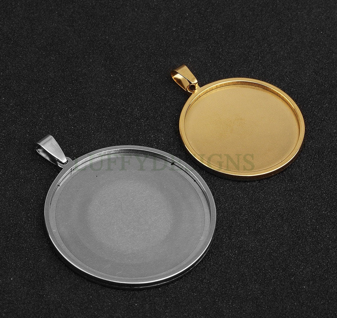 10pcs Round Bezel Tray Blanks, Cabochon Settings, Blank Bezel Base Settings, 18K Gold plated Stainless steel, Pendant Base Tray 20-40mm
