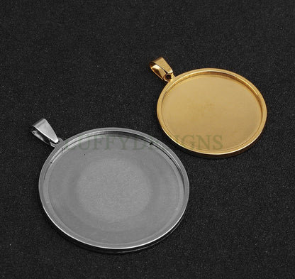 10pcs Round Bezel Tray Blanks, Cabochon Settings, Blank Bezel Base Settings, 18K Gold plated Stainless steel, Pendant Base Tray 20-40mm