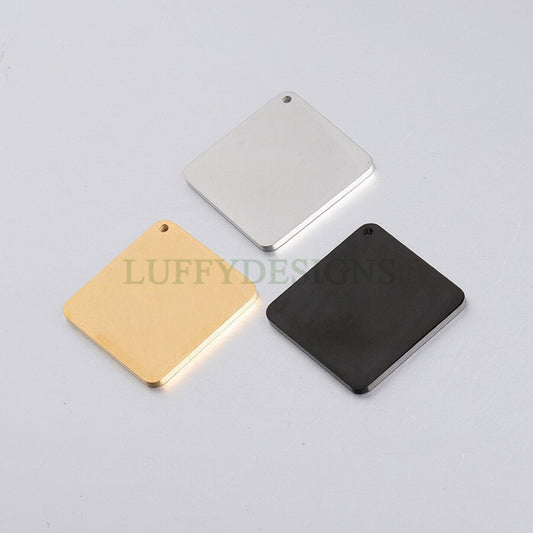 5pcs Gold Square Charm, Square Pendant, Stamping Square Blank, DIY Engraving Supplies, Mirror Polished,18K Gold plated 316L Stainless Steel