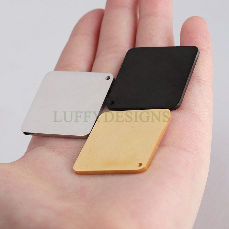 5pcs Gold Square Charm, Square Pendant, Stamping Square Blank, DIY Engraving Supplies, Mirror Polished,18K Gold plated 316L Stainless Steel