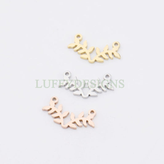10pcs Branch and Leaves Connector Charm, 18K Gold plated Stainless Steel, Leaves Charm Pendant, Gold Branch Findings For Necklace/Bracelet