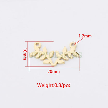 10pcs Branch and Leaves Connector Charm, 18K Gold plated Stainless Steel, Leaves Charm Pendant, Gold Branch Findings For Necklace/Bracelet