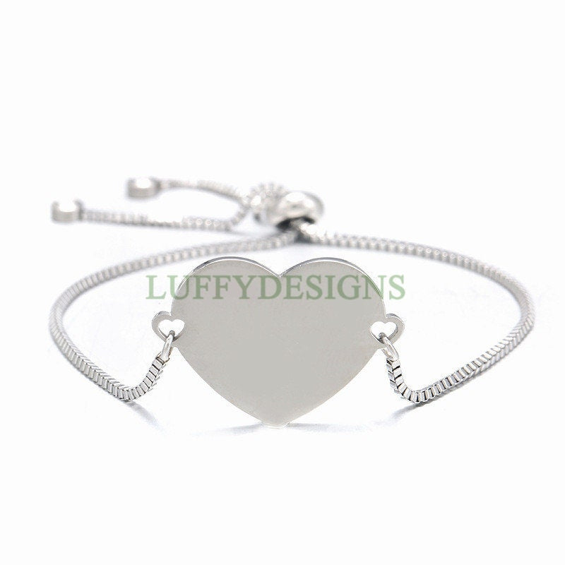 5PCS Finished Slide Bracelet, Sliding Adjustable Bracelet, Gold Heart Bracelet blanks, Hand Stamping Blanks, Custom Engraving Supplies