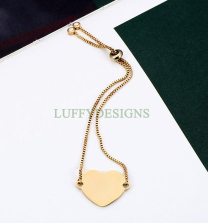 5PCS Finished Slide Bracelet, Sliding Adjustable Bracelet, Gold Heart Bracelet blanks, Hand Stamping Blanks, Custom Engraving Supplies