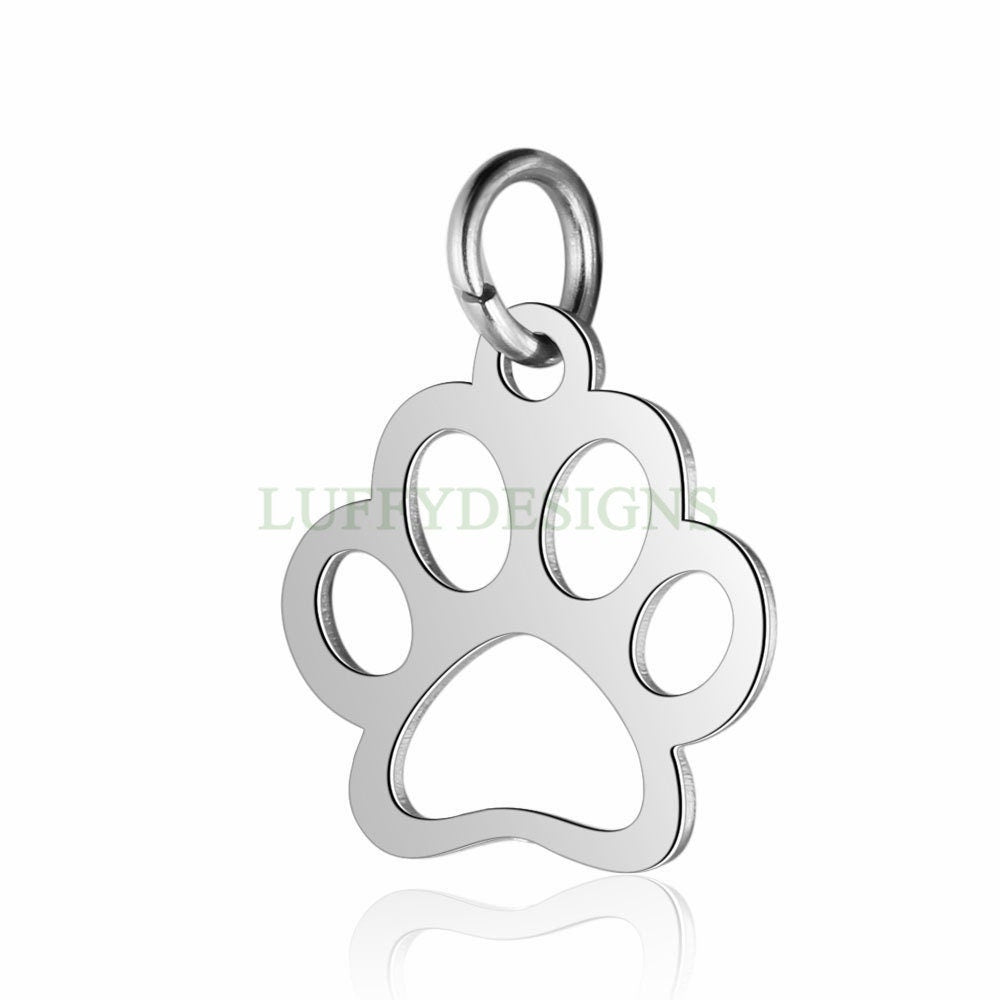 WHOLESALE 10pcs Paw Print of Dog Charms 15x13mm, Gold /Rose Gold Stainless Steel, Metal Charms, Jewelry Making Supplies, Hollow Findings
