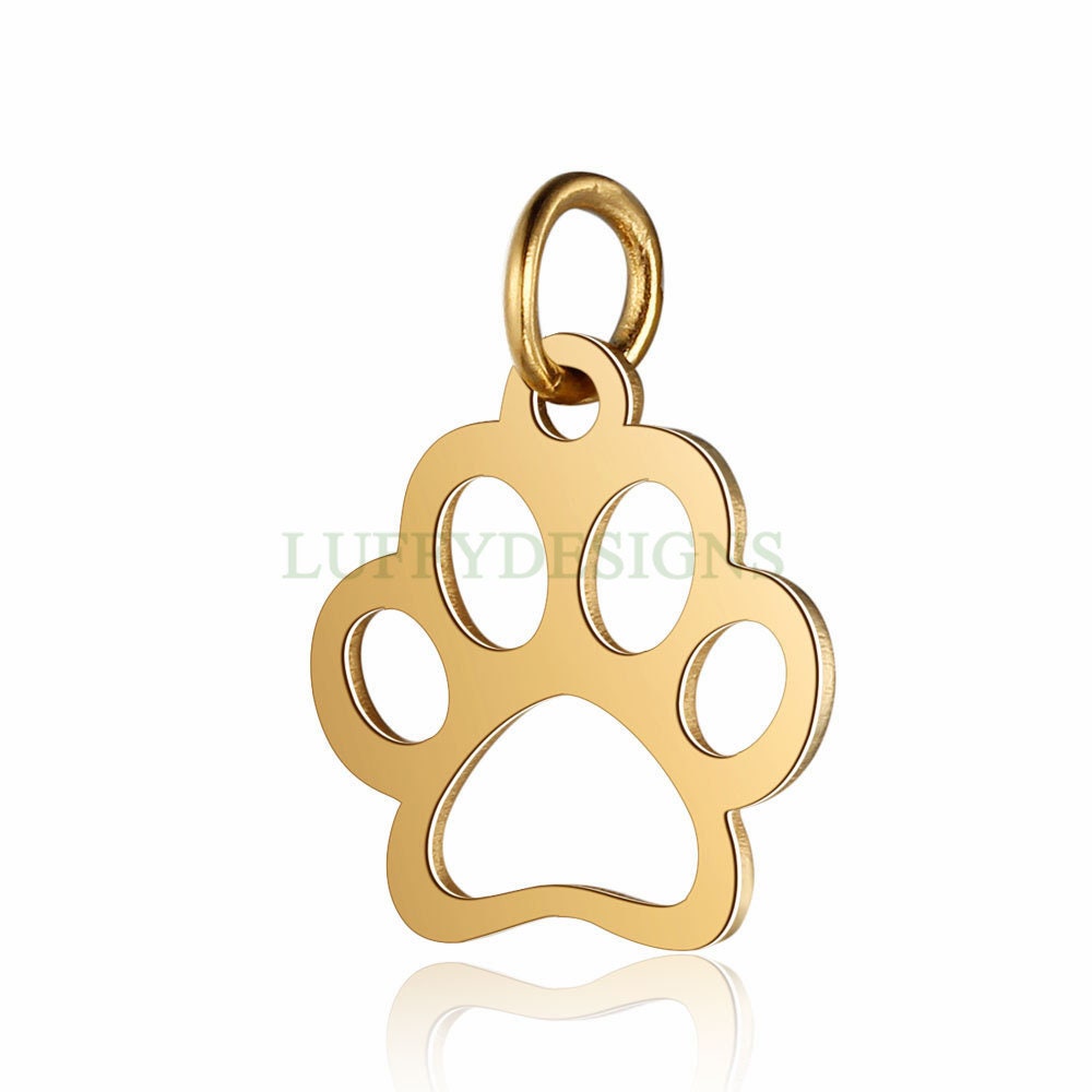 WHOLESALE 10pcs Paw Print of Dog Charms 15x13mm, Gold /Rose Gold Stainless Steel, Metal Charms, Jewelry Making Supplies, Hollow Findings