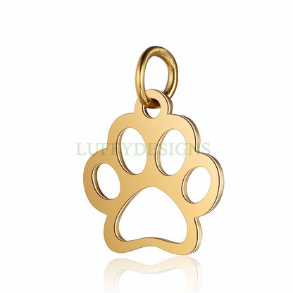 WHOLESALE 10pcs Paw Print of Dog Charms 15x13mm, Gold /Rose Gold Stainless Steel, Metal Charms, Jewelry Making Supplies, Hollow Findings