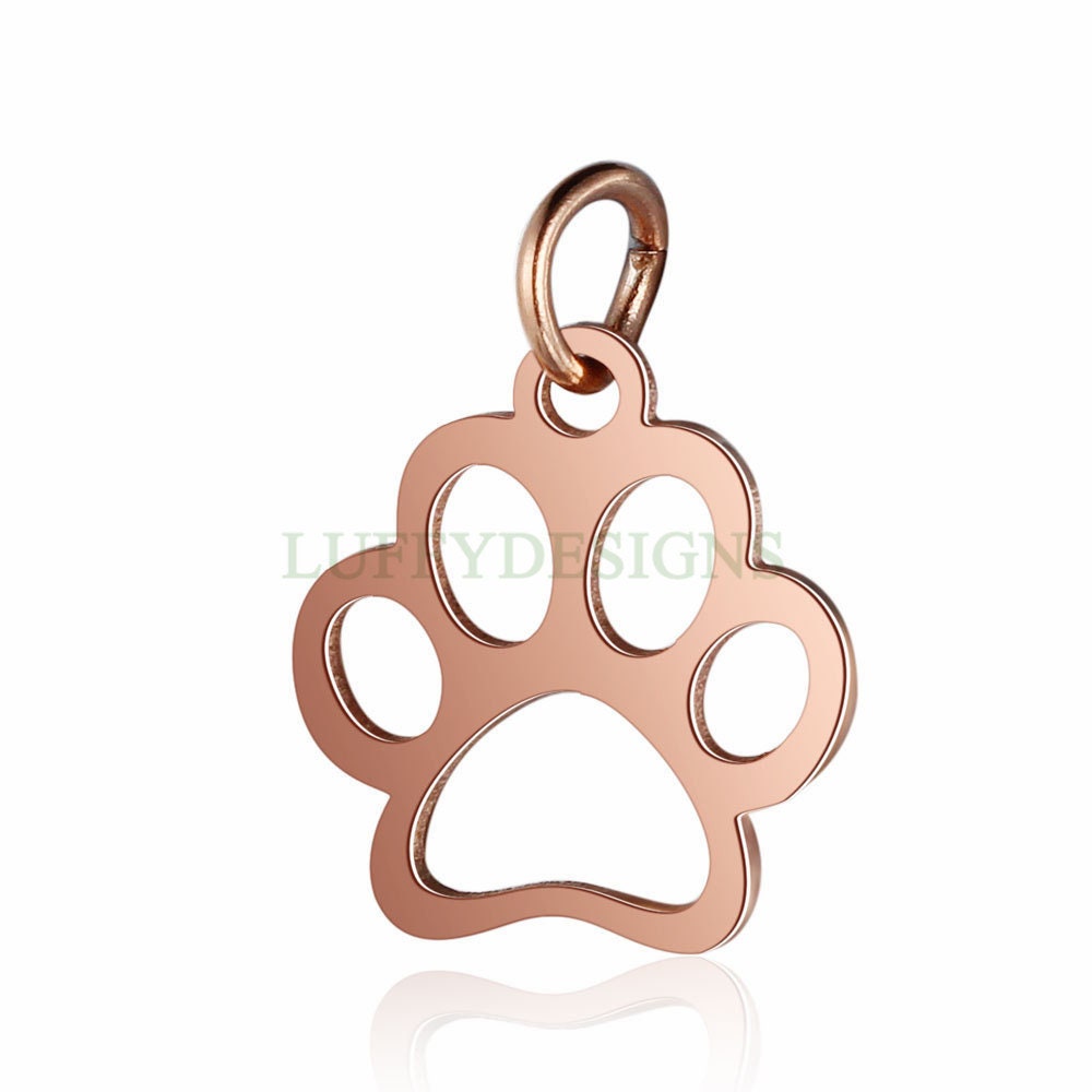 WHOLESALE 10pcs Paw Print of Dog Charms 15x13mm, Gold /Rose Gold Stainless Steel, Metal Charms, Jewelry Making Supplies, Hollow Findings