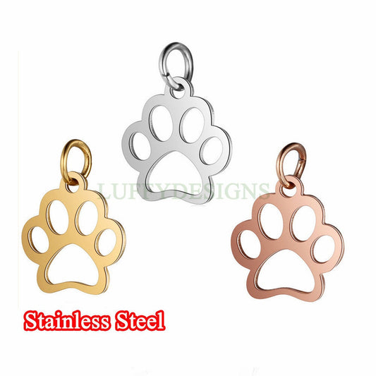 WHOLESALE 10pcs Paw Print of Dog Charms 15x13mm, Gold /Rose Gold Stainless Steel, Metal Charms, Jewelry Making Supplies, Hollow Findings