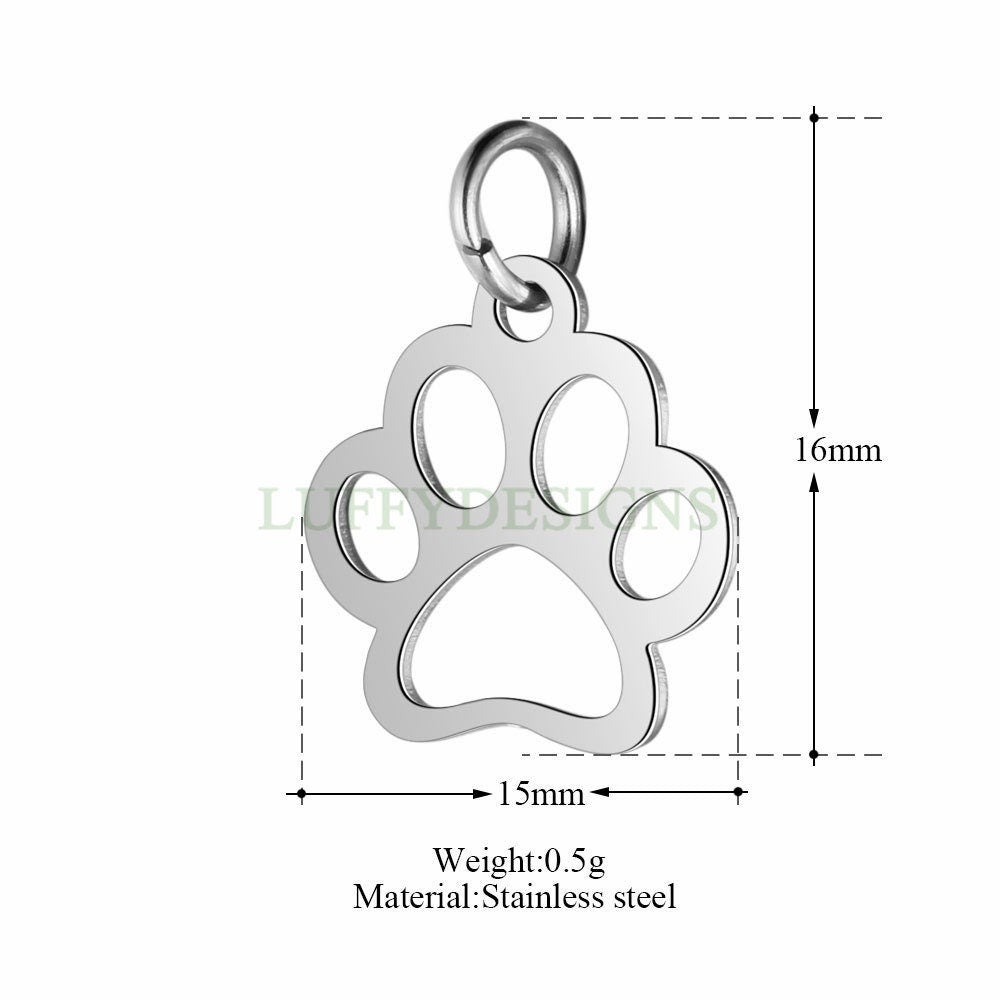 WHOLESALE 10pcs Paw Print of Dog Charms 15x13mm, Gold /Rose Gold Stainless Steel, Metal Charms, Jewelry Making Supplies, Hollow Findings