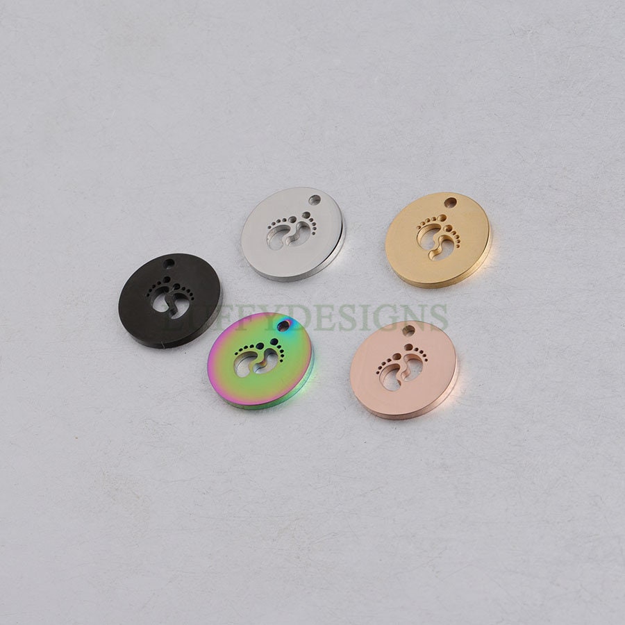 10pcs Footprint Charm, Baby Feet Pendant, New Baby Charm, 18K Gold plated Stainless Steel,Baby Footprint Pendant,Baby Shower,Mirror Polished