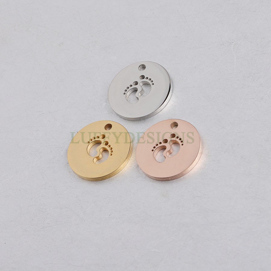 10pcs Footprint Charm, Baby Feet Pendant, New Baby Charm, 18K Gold plated Stainless Steel,Baby Footprint Pendant,Baby Shower,Mirror Polished