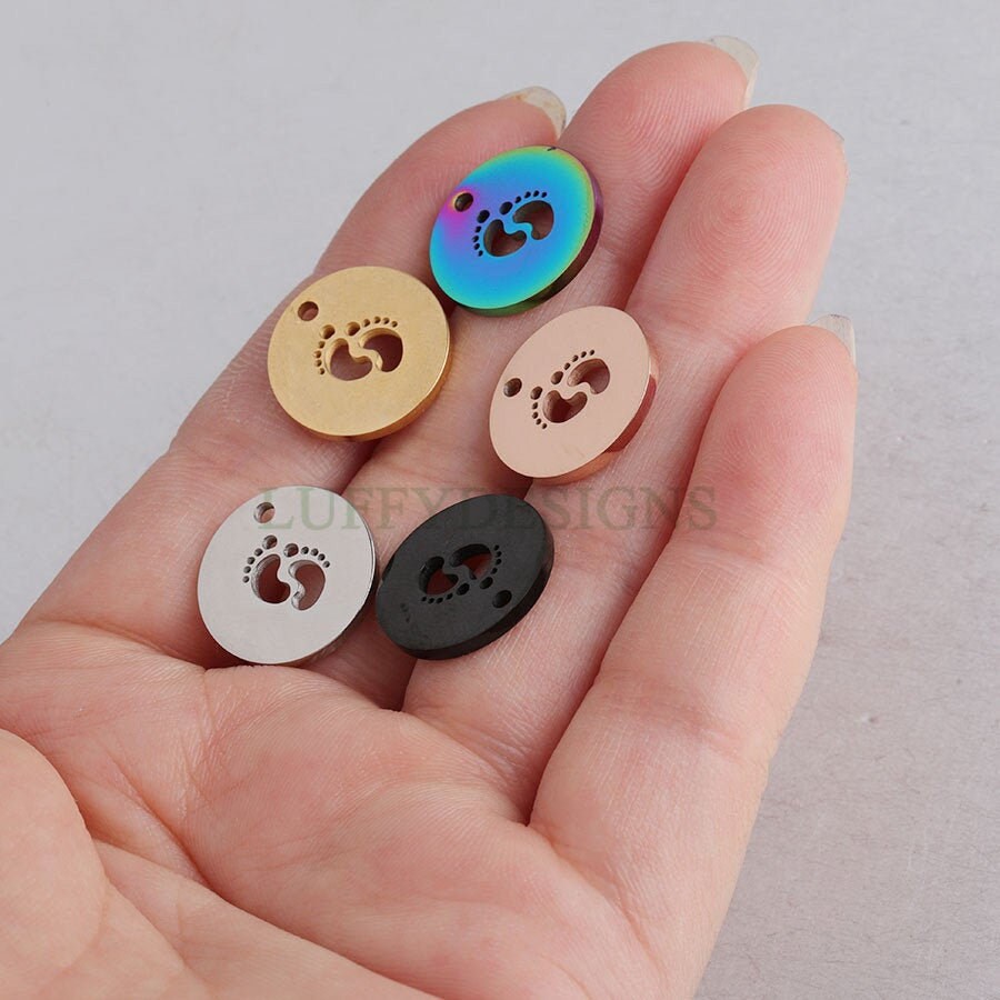 10pcs Footprint Charm, Baby Feet Pendant, New Baby Charm, 18K Gold plated Stainless Steel,Baby Footprint Pendant,Baby Shower,Mirror Polished