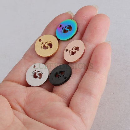 10pcs Footprint Charm, Baby Feet Pendant, New Baby Charm, 18K Gold plated Stainless Steel,Baby Footprint Pendant,Baby Shower,Mirror Polished