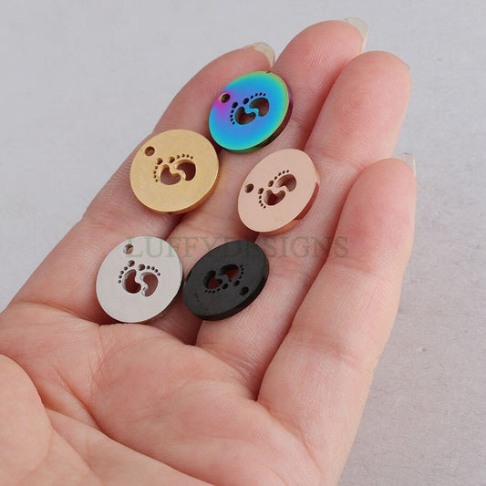 10pcs Footprint Charm, Baby Feet Pendant, New Baby Charm, 18K Gold plated Stainless Steel,Baby Footprint Pendant,Baby Shower,Mirror Polished