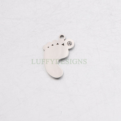 10pcs CZ Footprint Charm, Baby Feet Pendant, New Baby Charm, 316L Stainless Steel, Cubic Zirconia Baby Footprint Pendant, Baby Shower