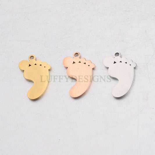 10pcs CZ Footprint Charm, Baby Feet Pendant, New Baby Charm, 316L Stainless Steel, Cubic Zirconia Baby Footprint Pendant, Baby Shower