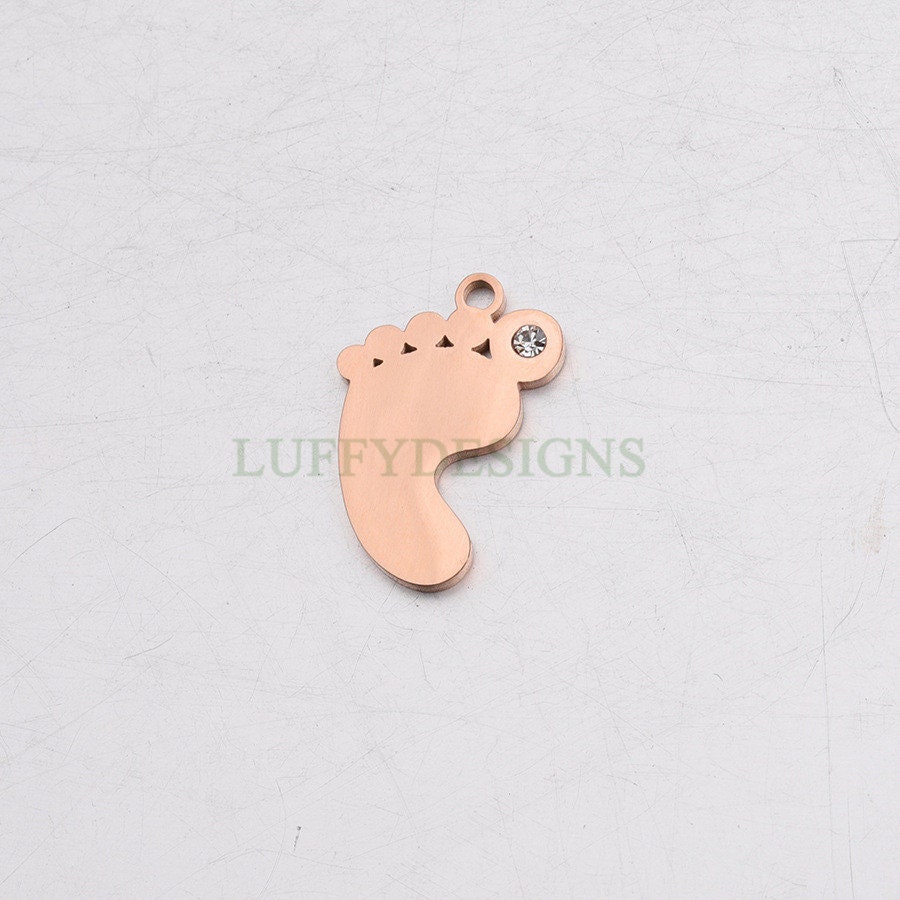 10pcs CZ Footprint Charm, Baby Feet Pendant, New Baby Charm, 316L Stainless Steel, Cubic Zirconia Baby Footprint Pendant, Baby Shower