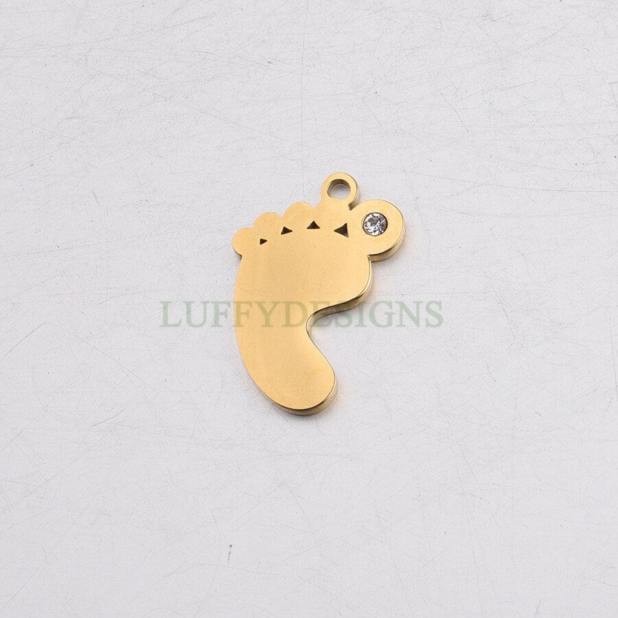 10pcs CZ Footprint Charm, Baby Feet Pendant, New Baby Charm, 316L Stainless Steel, Cubic Zirconia Baby Footprint Pendant, Baby Shower