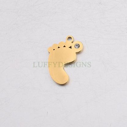 10pcs CZ Footprint Charm, Baby Feet Pendant, New Baby Charm, 316L Stainless Steel, Cubic Zirconia Baby Footprint Pendant, Baby Shower